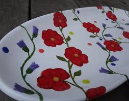 Ceramic glazed poppy plate